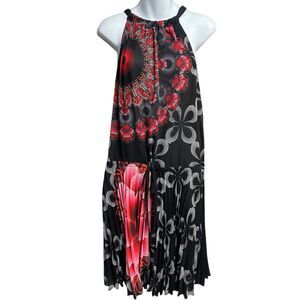 Desigual Dress Size 40 US Medium Multicolor Colorful Floral Pleated Halter Tie